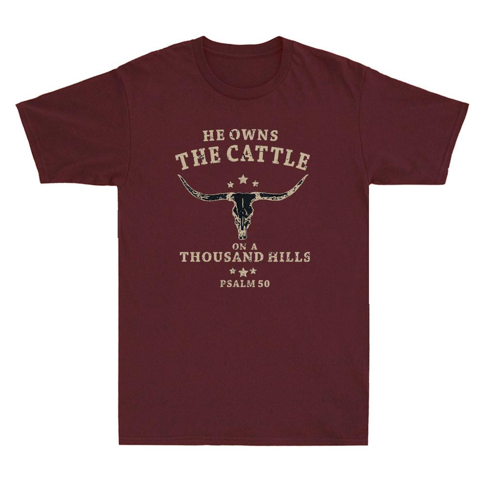 He Owns The Cattle On A Thousand Hills Psalm 50 Retro Unisexs Short Sleeve Tshirt