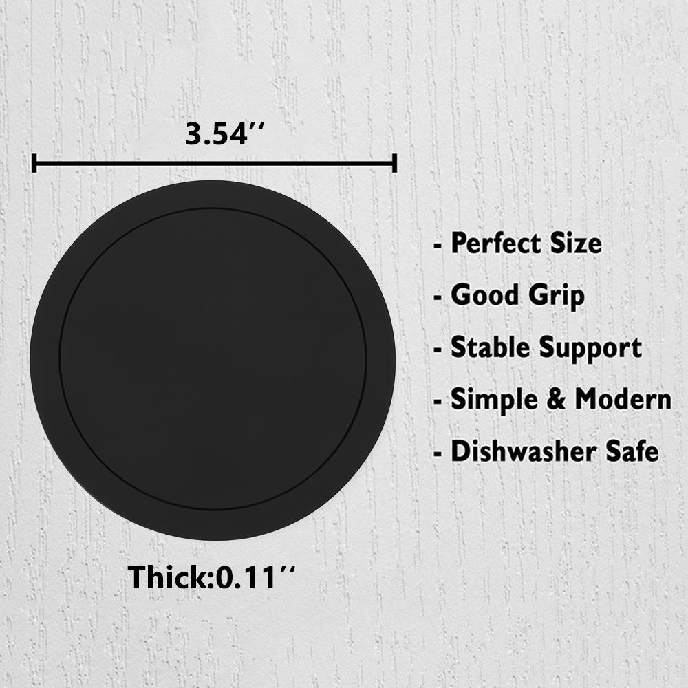 7Pcs Non-slip Silicone Drinking Coaster Set Holder Cup Coaster Mat Set Black Round Silicone Mat Home Office Table Decor Cup Pad