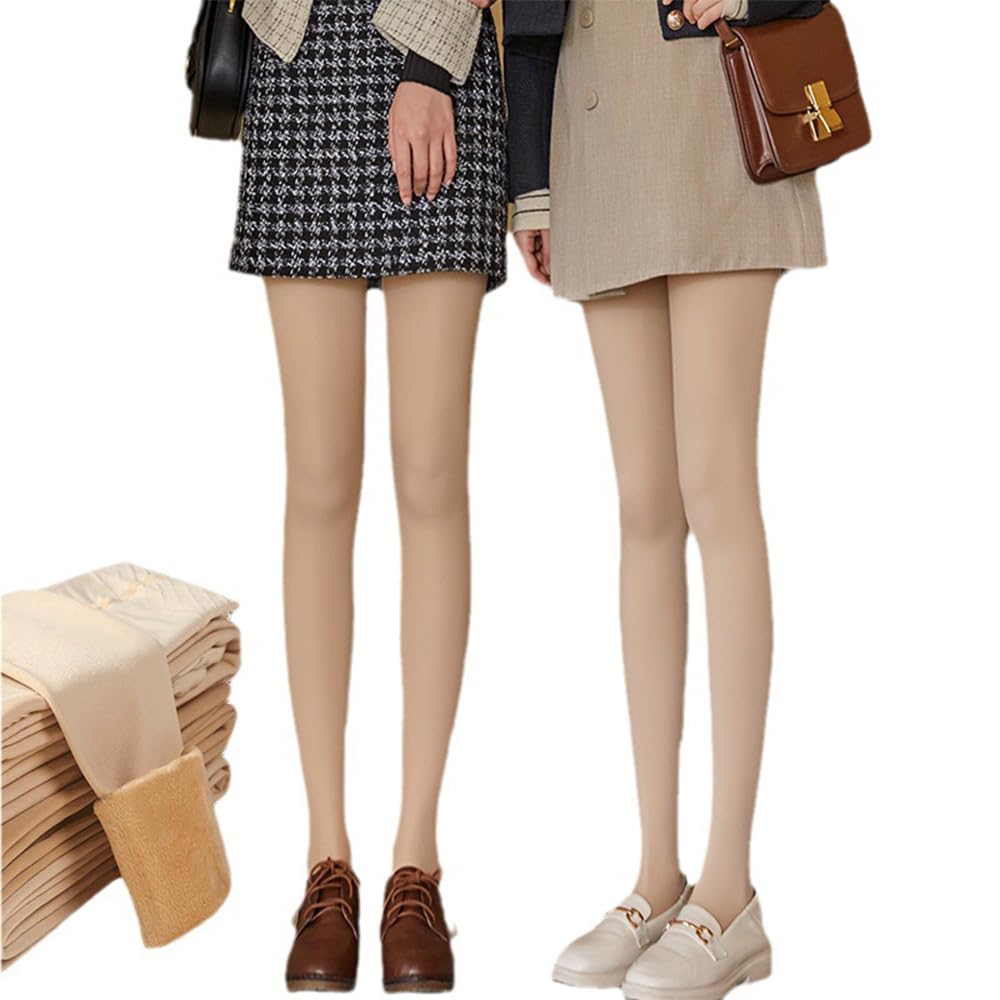 Thick Plus Sizes Available [fyetemon] Autumn/Winter Fleece-Lined Women's Tights, Leg-Length Tights, Beige/Black, Warm, Cold-Resistant, (A)