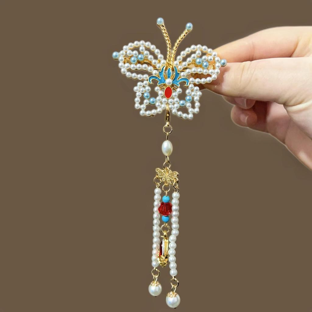 Elegant Blue Cloud Pearl Hairpin with Tassel