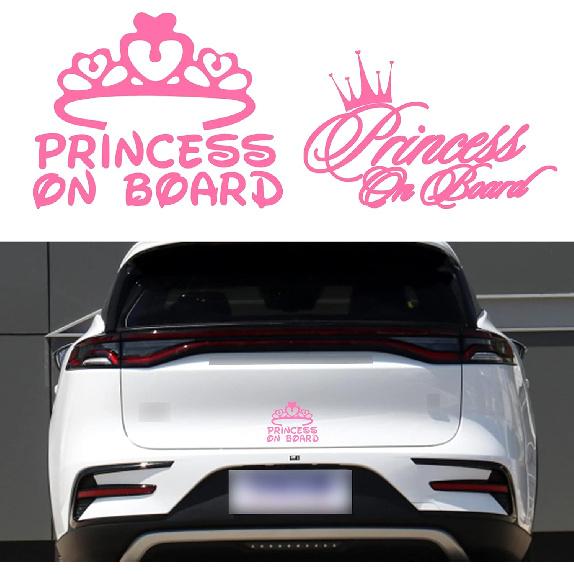 

TOMALL 2pcs Princess On Board Stickers for Car Window Vinyl Waterproof Self-Adhesive Princess Crown Decals for Car Truck Bumper Trunk Decoration розовый