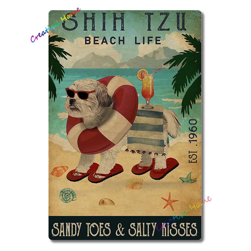 Dog Metal Tin Sign Shih Tzu Co. Bath Soap Wash Your Paws Printed Poster Bathroom Toilet Living Room Home Art Wall Decor 8X12inch