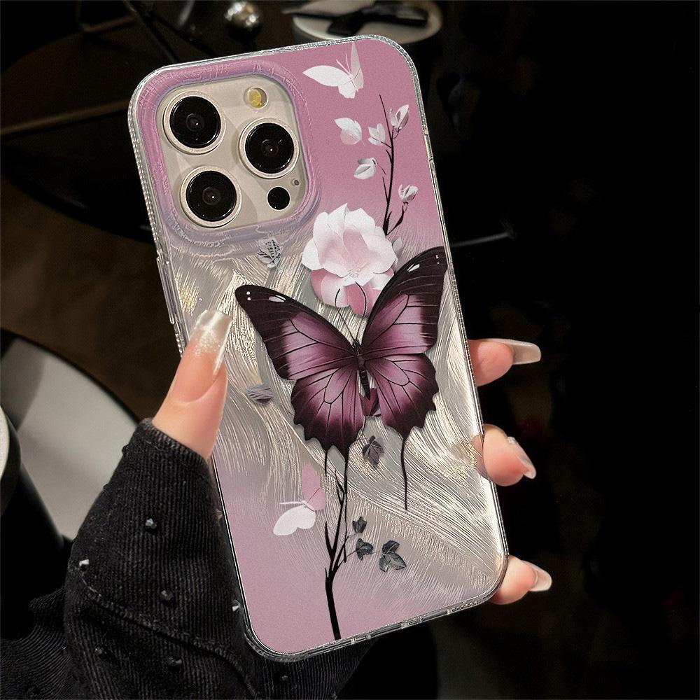 Feather Luster Phone Case for Samsung A53 A14 A33 A12 A32 S24 S23 Plus S20 S21 FE for iPhone 17 15 16 13 Pro 17 16 Pro Max Butterfly Bow Phone Case