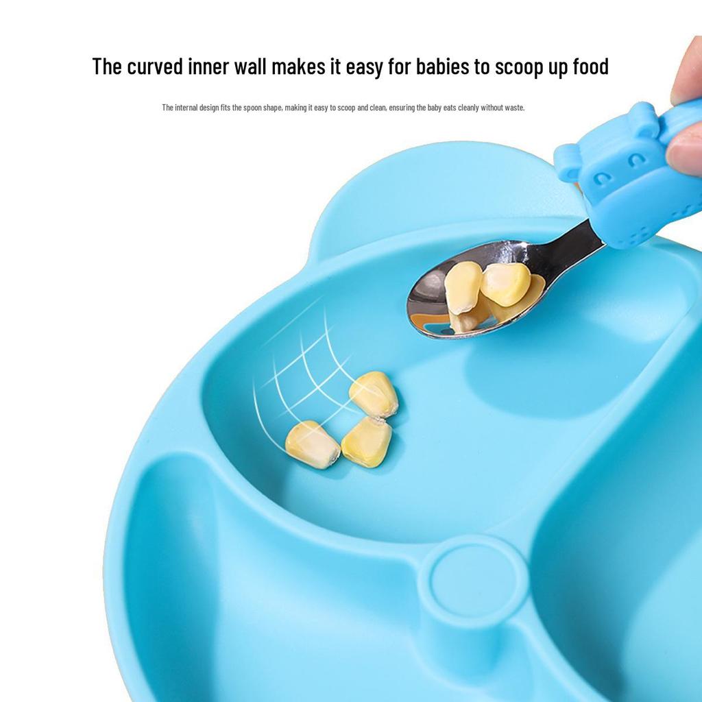 Silicone Cartoon Bear Baby Plate & Bowl Set with Integrated Suction Cup - Children's Tableware & Utensils