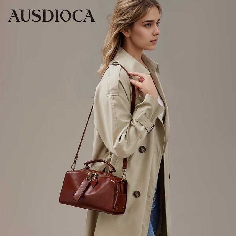 AUDIJIA Women's Genuine Leather Boston Pillow Bag