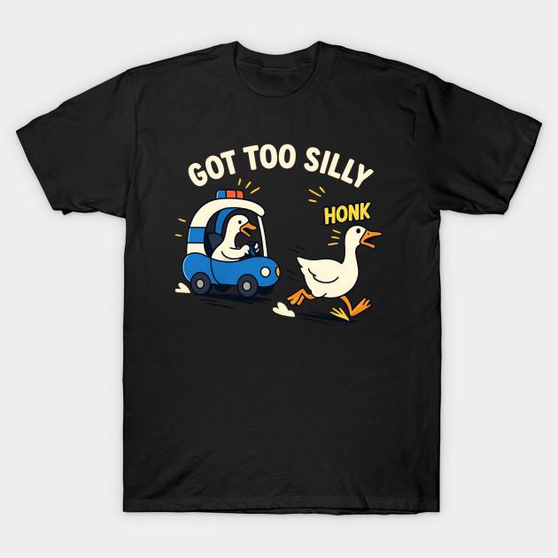 

Men Black Print T-shirt Got Too Silly – Funny Goose Police Cartoon No-Cut Transfer Paper Print Cotton Tshirt M чорний