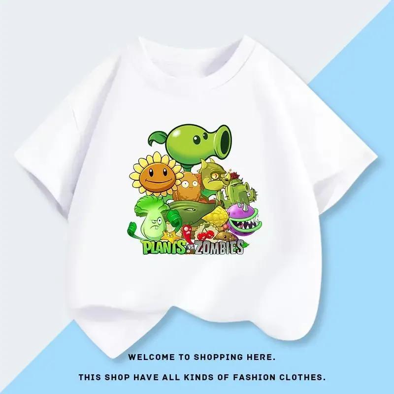 Childrens Plants Vs Zombies ShortSleeved TShirt 100 Cotton Summer Fashion Comfortable Top for Boys And Girls