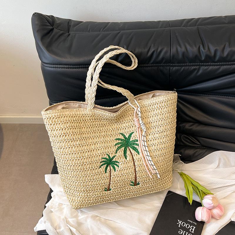 תיק כתף קש בקיבולת גדולה תיק יד נשים חדש רקום ארוג קיץ חופשת חוף הים רוח תיק חוף