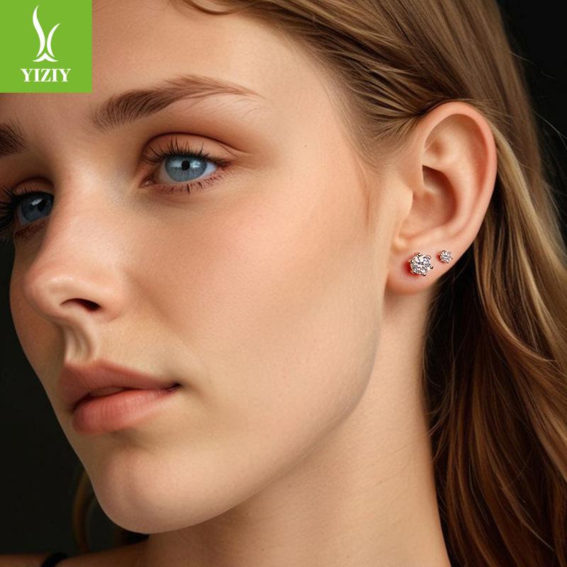 1 Carat Mozzarella Six-Claw Stud Earrings, Luxury High-End S925 Sterling Silver D-Color Mozzarella Earrings.