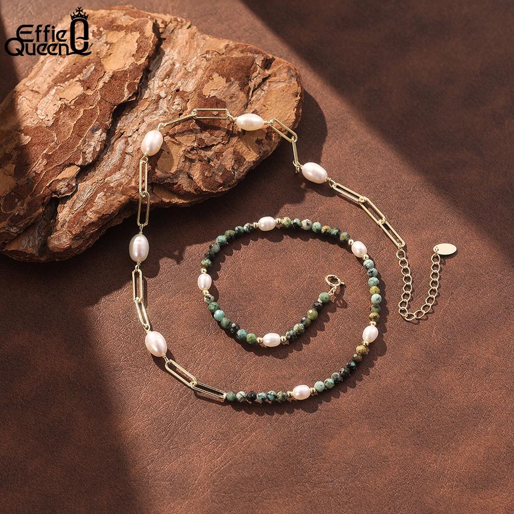 EFFIE QUEEN 925er Sterlingsilber Afrikanischer Türkis Süßwasserperlen Perlenkette Hohe Qualität Hochzeit Choker Schmuck MPN17