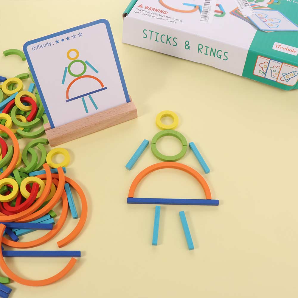 Sticks and Rings Rings Puzzle Montessori Puzzle Intelligence Game Wooden Game Toys  Parent-Child