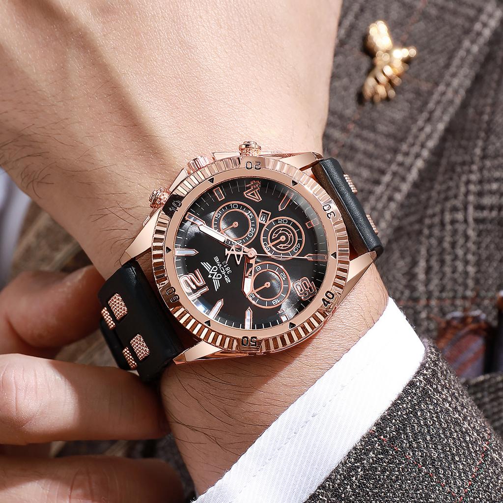 Business Watch Men'S Large Dial Non-Mechanical Strap Calendar Quartz Watch Silicone Watch