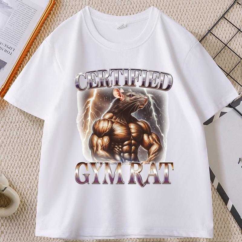 Certified Gym Rat Graphic Tee Funny Vintage 90s Style TShirt Unisex Casual High Quality Cotton Printed T Shirt Ropa Gym Hombre