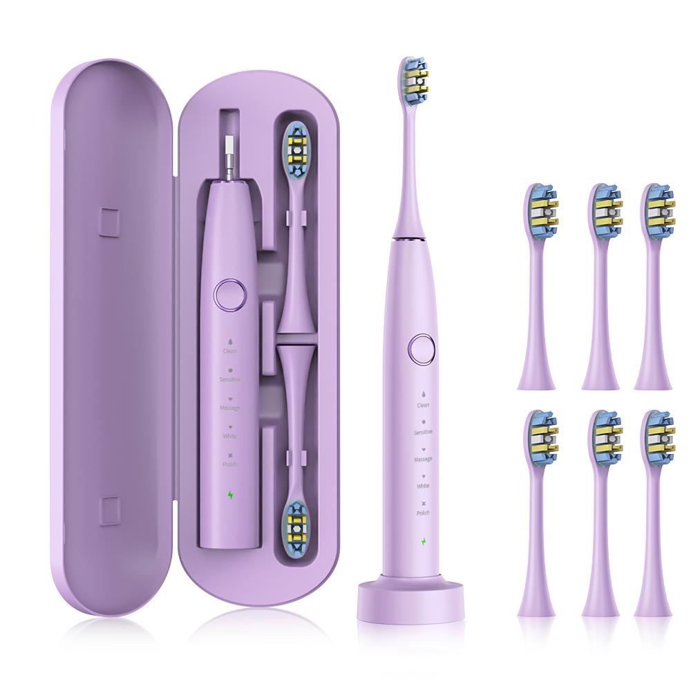 Sarmocare Electric Sonic Toothbrush with 6 Pcs Replacement Heads Rechargeable Waterproof Oral Care Electronic Tooth Brushes