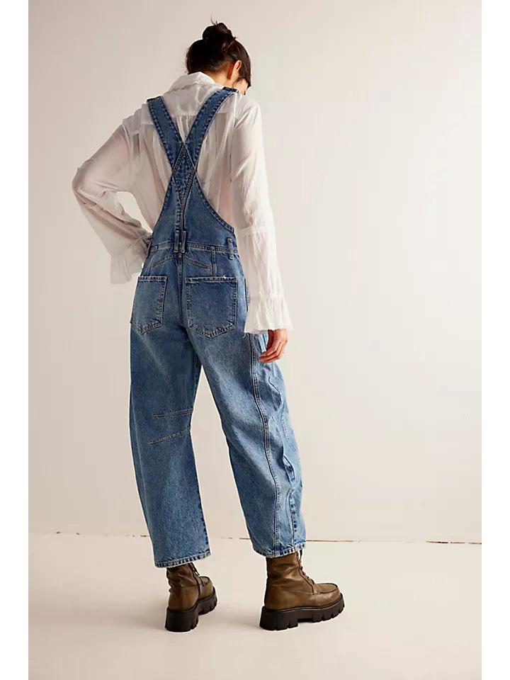 European & American Retro Washed Loose Straight-Leg Denim Overalls