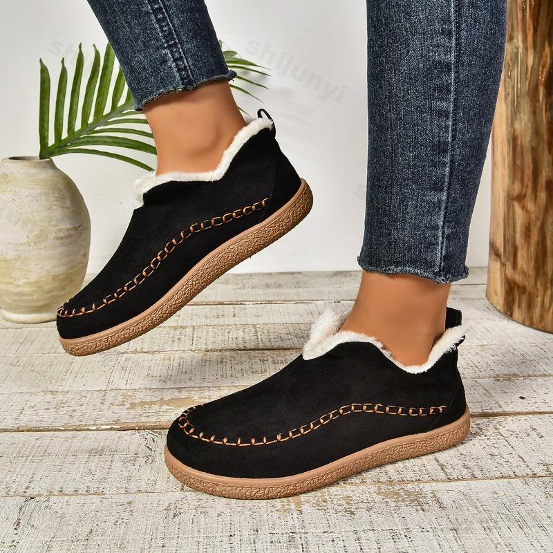 Fashion 2025 Winter New Women's Retro Warm Low Top Casual Cotton Shoes Concise Design Solid Color Comfortable Versatile Plush Flat Shoes