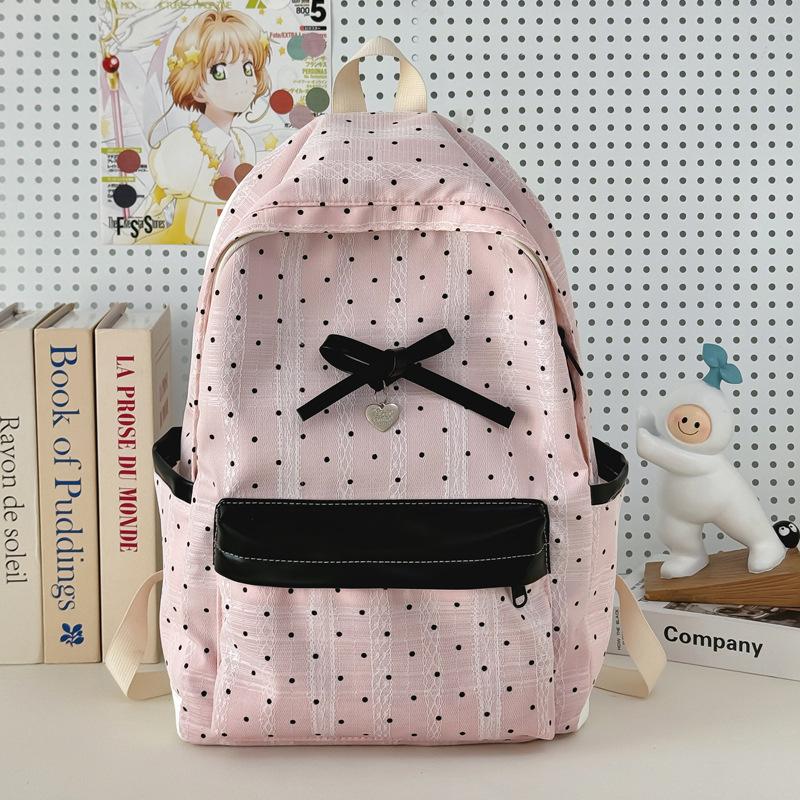 Schoolbag New Polka Dot Girl Backpack Tide Japanese Simple Versatile High Value Backpack Bow Student Travel Backpack