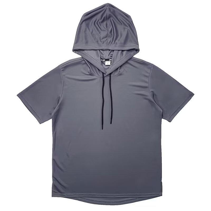 Unisex Summer Thin Short Sleeve Hooded T-shirt Japanese Style Solid Color Loose Plus Size Breathable Casual Pullover Tee