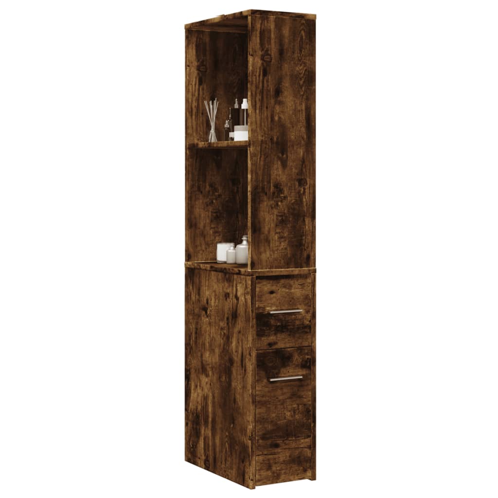 Narrow Bathroom Cabinet with Casters Smoked Oak Wood Based Material