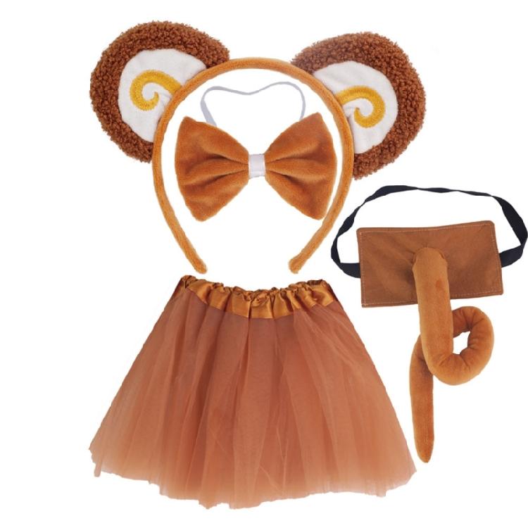 Animal Monkey Costume Set Monkey Ears Headband Tail Bow Halloween Cosplay Prop