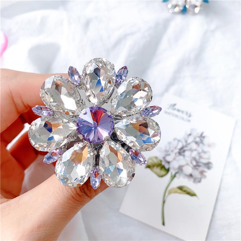 Luxury Crystal Diamond Flower Gemstone Mobile Phone Decorative Sticker Bracket Air Cushion Diamond Bracket Douyin Telescopic Sticker Female