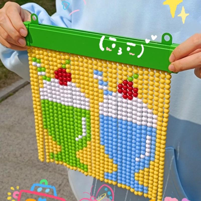 Vintage Caramel Pudding Pattern Bead Mini Curtain Decorative Crafts Kawaii Sushi Beaded Painting for Girls Room Decor INS Style