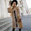Women's Autumn and Winter New Leopard Print Suit Collar Long Imitation Fur Jacket Thermal Coat