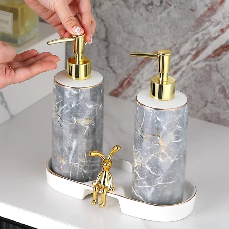 Kreative Vergoldete Keramik-Lotionflasche mit Marmormuster Hotel-Shampoo-Nachfüllflasche Unregelmäßiger Spender Badezimmerzubehör
