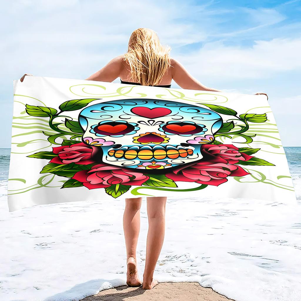 Skull Beach Towel Microfiber   for Gym Travel Fitness Spa  Women Girl Quick Dry Sandless Large  S