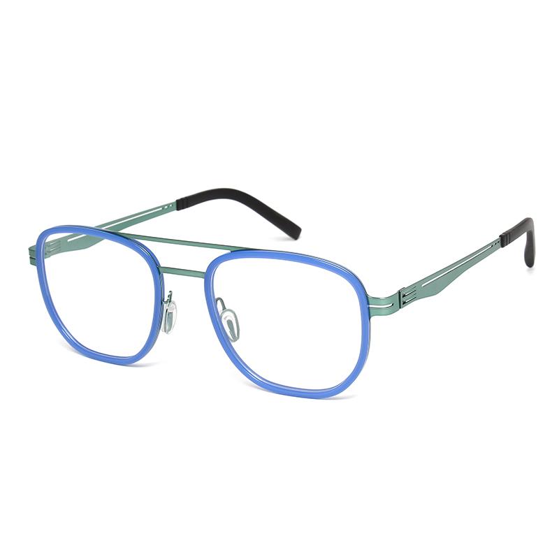 Vintage Double-Bridge Ultra-light Glasses ALL Stainless Steel Square Eyeglass for Women Men Acetate Retro Optical Eyewear