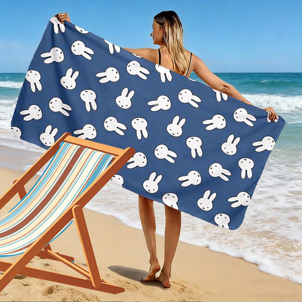 White Bunny Pattern On Blue Background Beach Towel Quick-drying for Travel Outdoor Sports Jogging Beach and Swimming