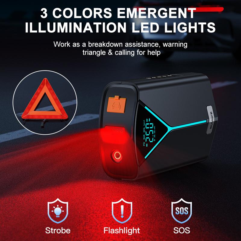 BUVAYE 4 In 1 Car Air Compressor Jump Starter Portable Battery Booster Jumper Pack Inflatable Pump For Motorcycle Bicycle Ball