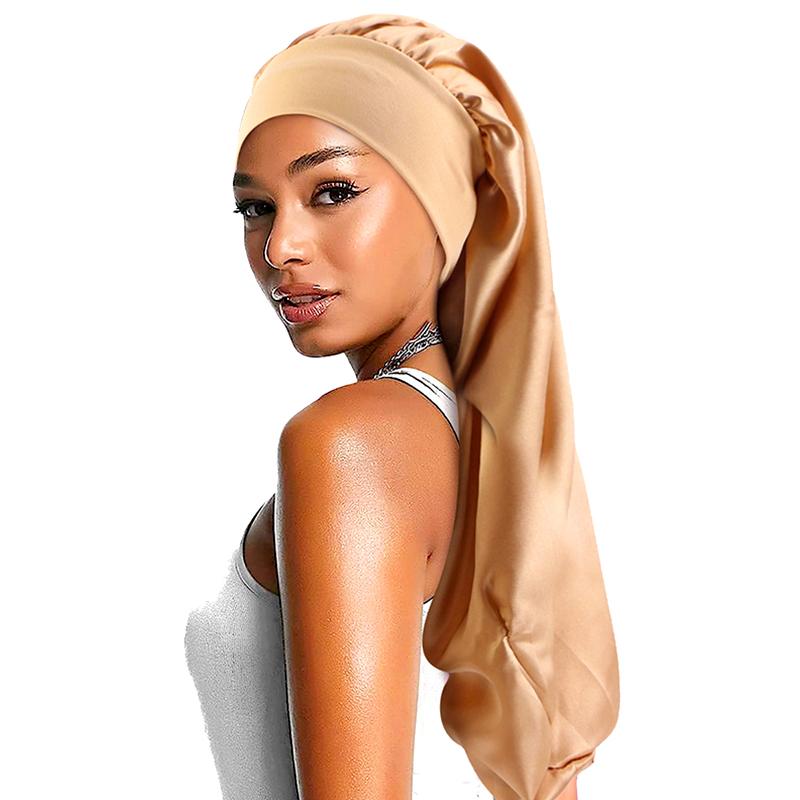 1Pc Women Solid Color Hair Hat Double Sided Silk Satin Bonnet Long Hair Polyester Night Sleep Cap Dreadlocks Braids