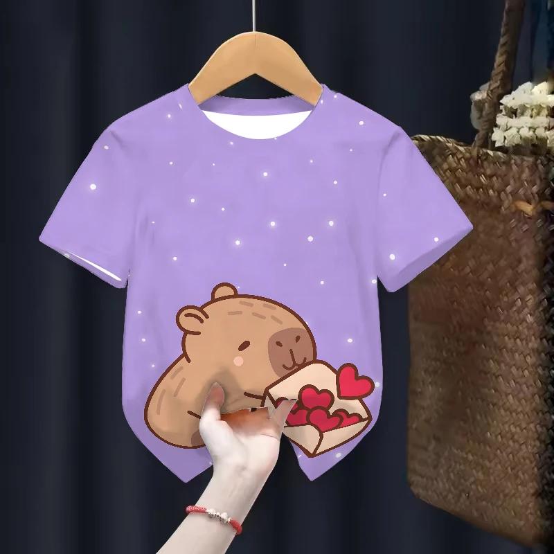 Capybara Kids Clothing Tees Summer Printed Cartoon Fashion Short Sleeve T-shirt Girls Loose Tops T Shirts