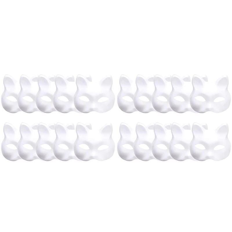 CYCLI-20PCS Therian Masks White Cat Masks Blank DIY Halloween Mask Animal Half Facemasks Masquerade Cosplay Party белый