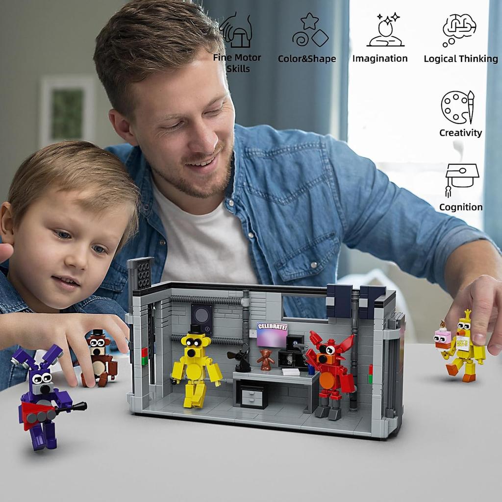 Five Nights Security Room Action Figure Building Block Set, 5 In 1 Monster with Stage Horror Game Toys, Compatible with Lego, Suitable for Fans Boys
