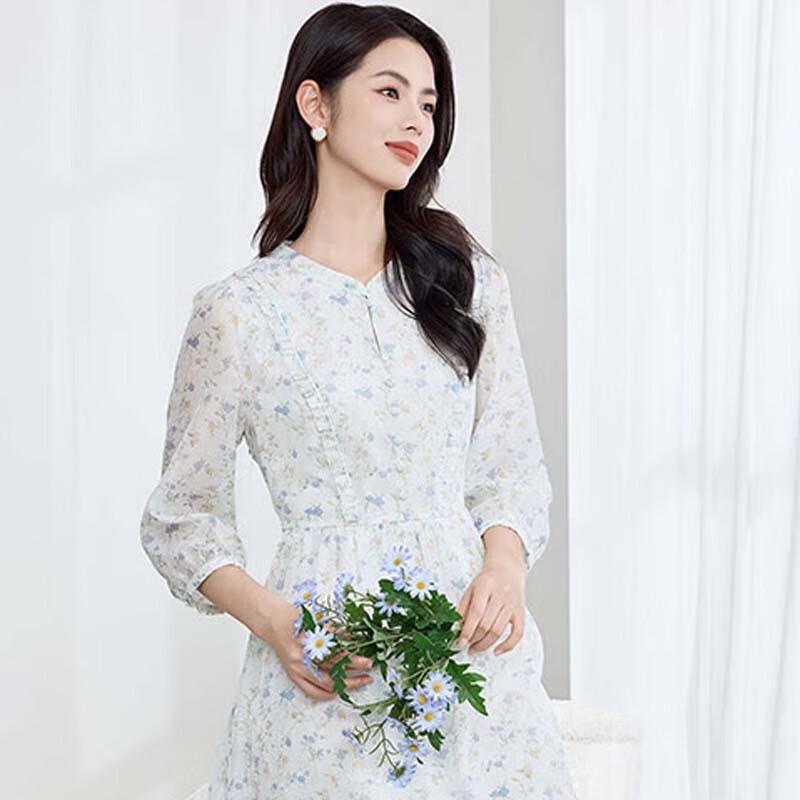 

JESSIE Women s Floral Print Seven-Quarter Sleeve Midi Dress M
