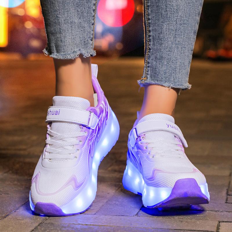 TUINANLE Kind LED Sneaker USB Aufladung Leuchtende Schuhe Outdoor Sport Rollschuhe Kinder Vier Räder Jungen Mädchen Freizeitschuhe Leuchtend