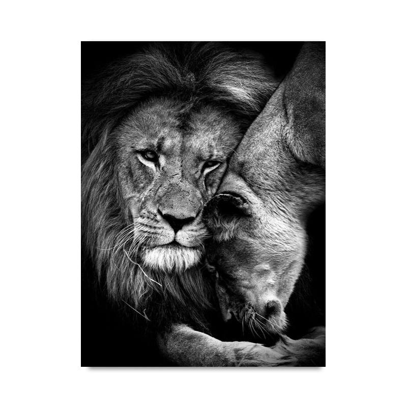 Black White Animals Lions Oil Painting Modern Canvas Posters and Prints Wall Art Picture for Living Room Cuadros Home Decoration