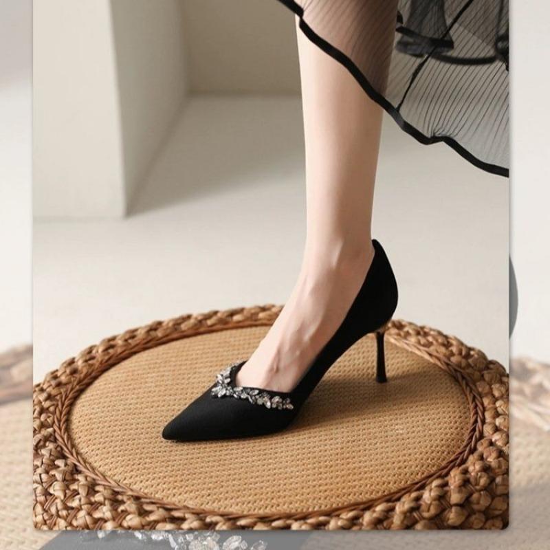 High heels women's new rhinestone thin heel design sense niche single shoes are not tired