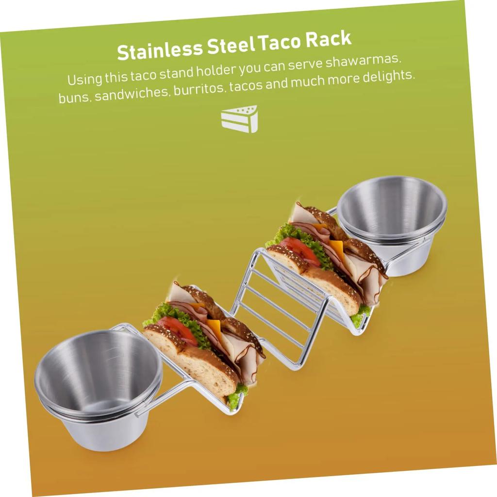 Stainless Steel Pancake RackTaco HolderPizza Display Stand,Spring Roll Food Rack,With Double-Sided Seasoning Cups for Restaurant