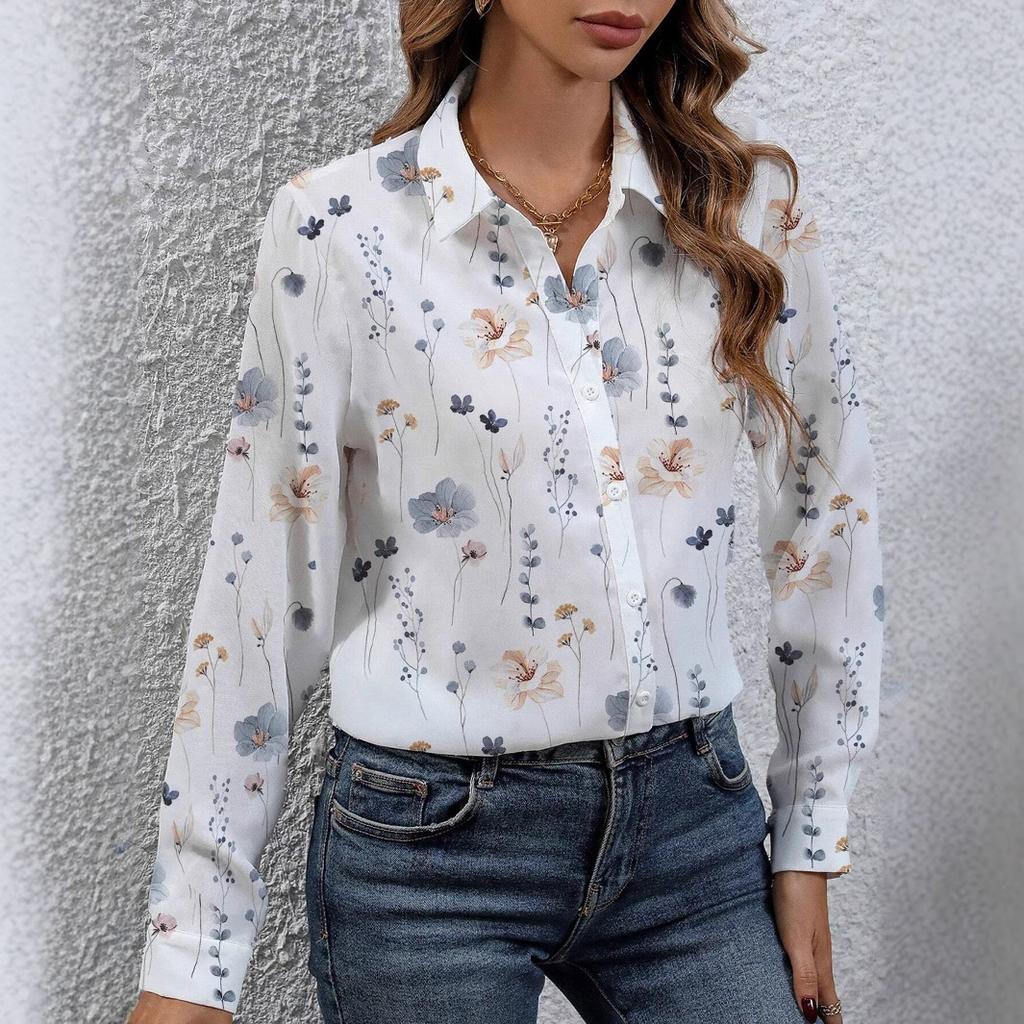 Europese en Amerikaanse dameskleding lente en herfst top lange mouwen shirt bedrukt shirt dames