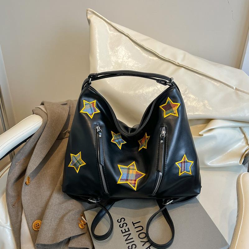 Stylová PU taška tote s hvězdným designem pro ženy Velkokapacitní taška přes rameno na zip