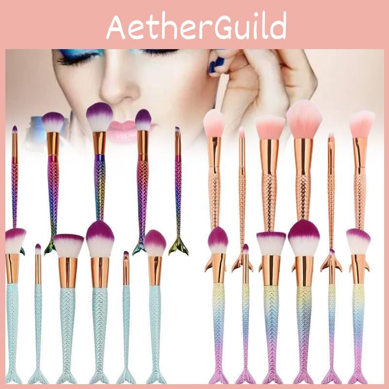 Beautiful Mermaid Makeup Brush Set With Nylon Bristles For Flawless Application And Stylish Design