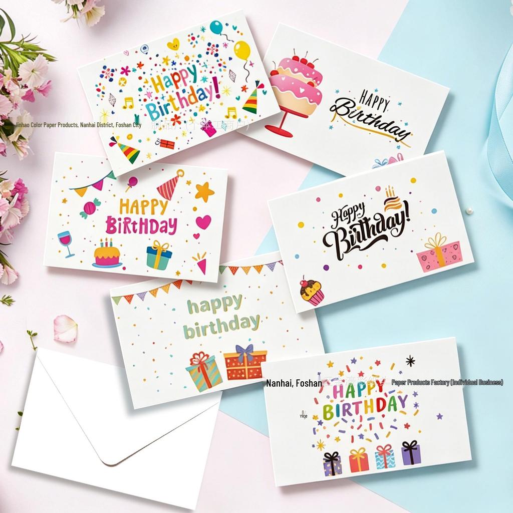 Adorable Cartoon Birthday Greeting Card with Envelope and Floral Gift Design