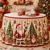 Table Skirt for Christmas Skirt, Santa Claus Elk Prints, Elastic Edge, Dining Decor, Pattern Elf Xmas Tree Festive Home Holiday Party Decoration Decor