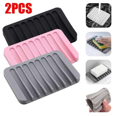 1/2 Pcs High Quality Silicone Self Draining Soap Dishes Innovative Soap Holder Saver Silicone Soap Holder Anti Slip Pad