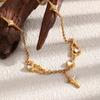 European and American High-End 18K Gold-Plated Rhinestone Star Cross Necklace