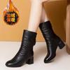 Autumn and Winter New Soft Leather Mid-boots Women's Thick Heel Martin Boots Long Tube Versatile Pointed Middle Heel Thick and Thin Boots