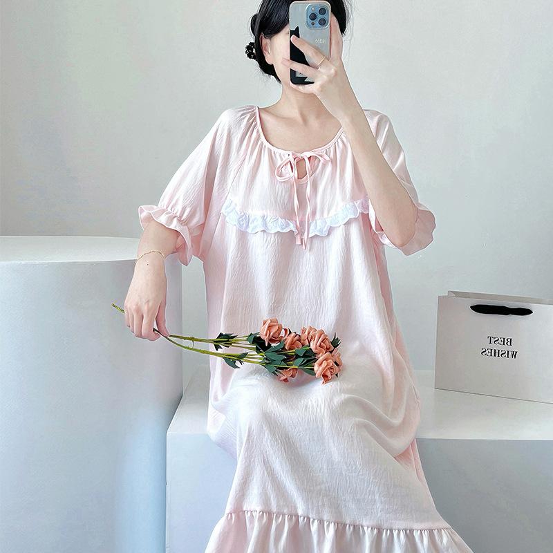 Pajamas women's 1011 new summer sweet lace medium and long skirts can be worn outside pajamas loungewear can be worn outside